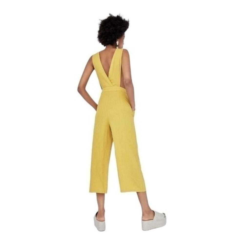 ZARA Gold Ruffled Jumpsuit XS/S Sleeveless Cropped Linen Cotton Zip Side VG - Picture 5 of 13